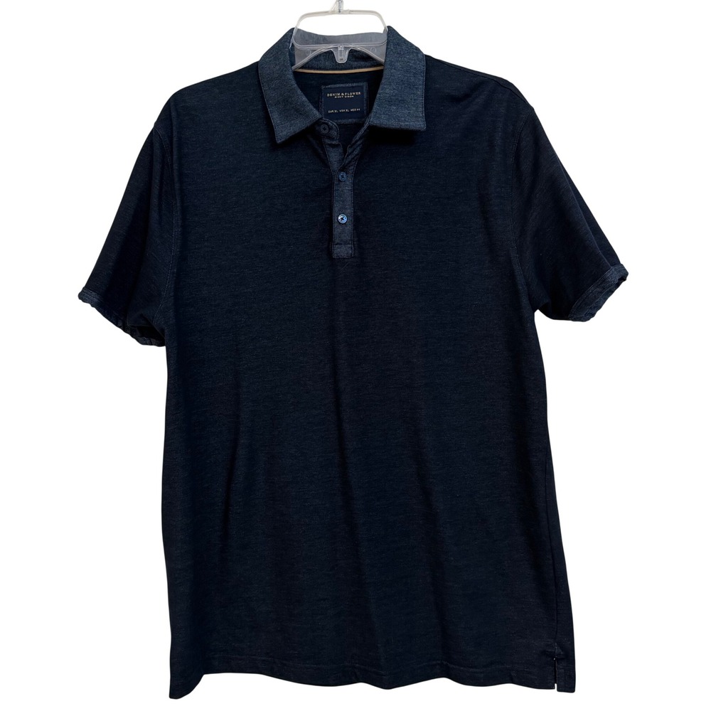 Denim & Flower Ricky Singh Mens XL Black Textured Knit Polo Shirt Short Sleeve